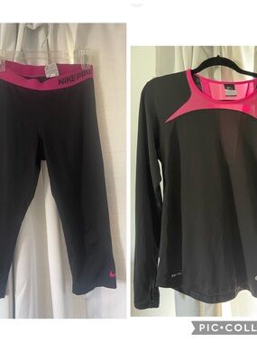 Nike Pro Dri Fit Set capri tights and long sleeve light weight Dri top